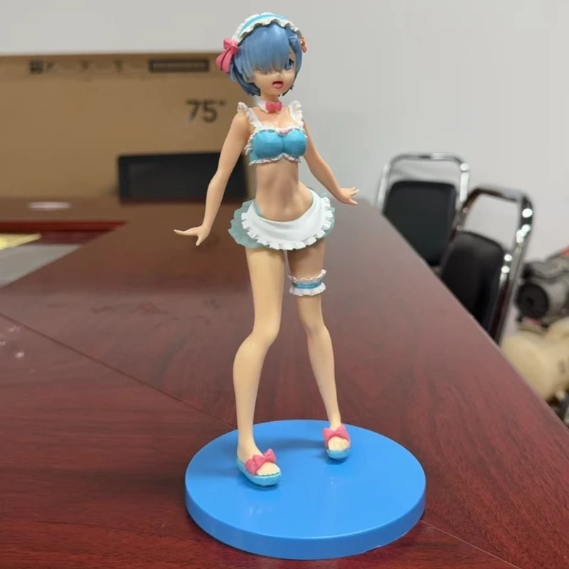 BANDAI 23CM Rem Anime Figure Re:Zero kara Hajimeru Isekai Seikatsu Kawaii Ram Crystal Wedding Dress Model PVC Doll Toys