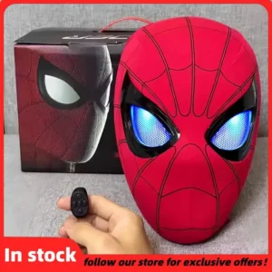 Spider-Man Mask Remote-Controlled Electric Blinking Headgear Red And Black Cos Glowing And Funny Mask Wearable Halloween Gifts