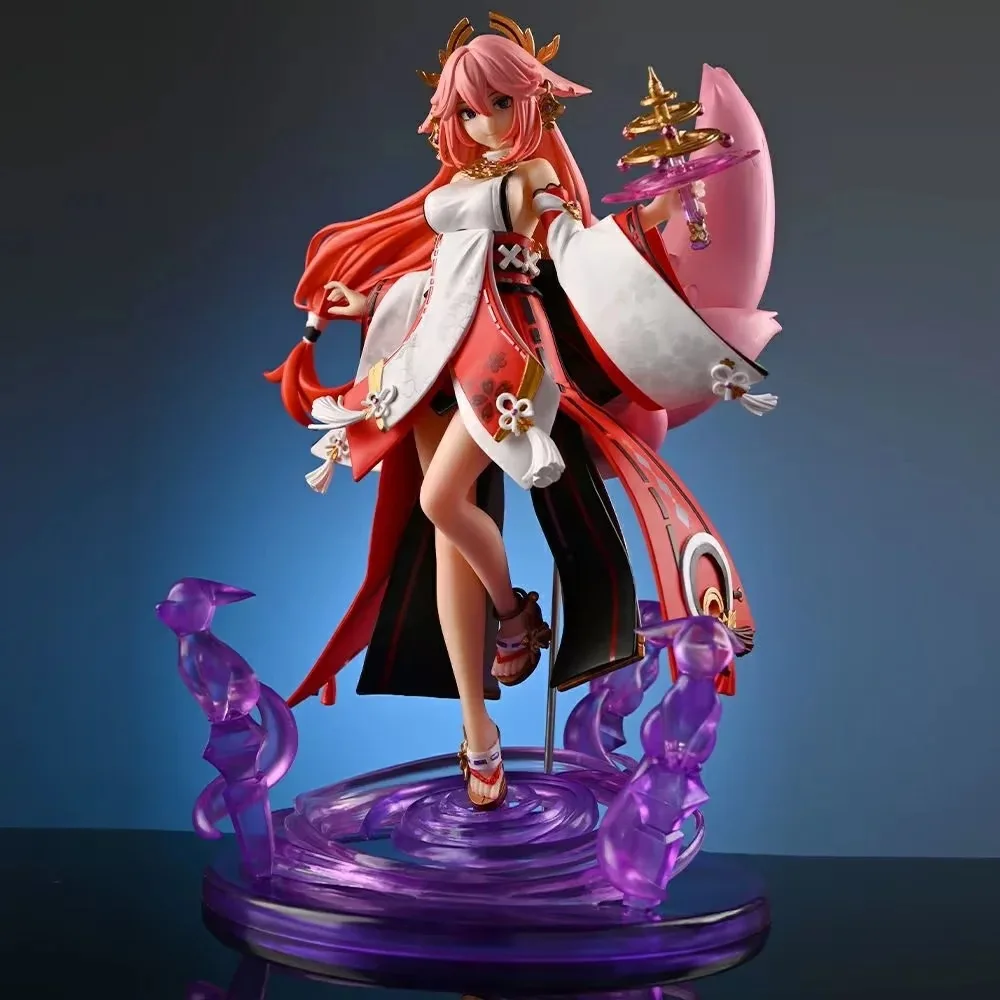 24cm Anime Figure Genshin Impact Gk Yae Miko Fox Pvc Action Figurine Desktop Ornament Decoration Model Statue Toys For Kids Gift