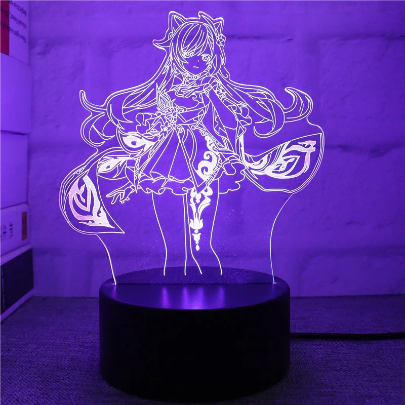 Genshin Impact 3D LED Night Lights Anime Figure Aether Lumine Hu Tao Keqing Klee Qiqi Desk Lamps Kids Kawaii Bedroom Decoration - Image 5