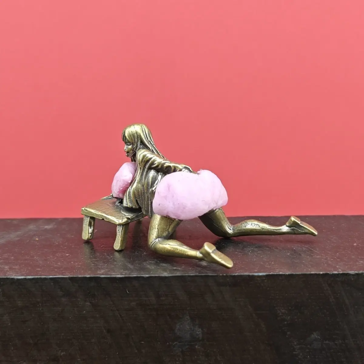 Antique Brass Anime – Style Female Figurine – Stylized Lying Statue for Desktop Decor & Collection, Unique Art Ornament