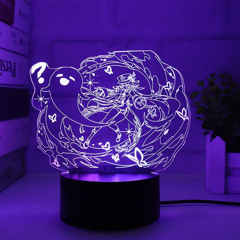 Genshin Impact 3D LED Night Lights Anime Figure Aether Lumine Hu Tao Keqing Klee Qiqi Desk Lamps Kids Kawaii Bedroom Decoration - Image 24