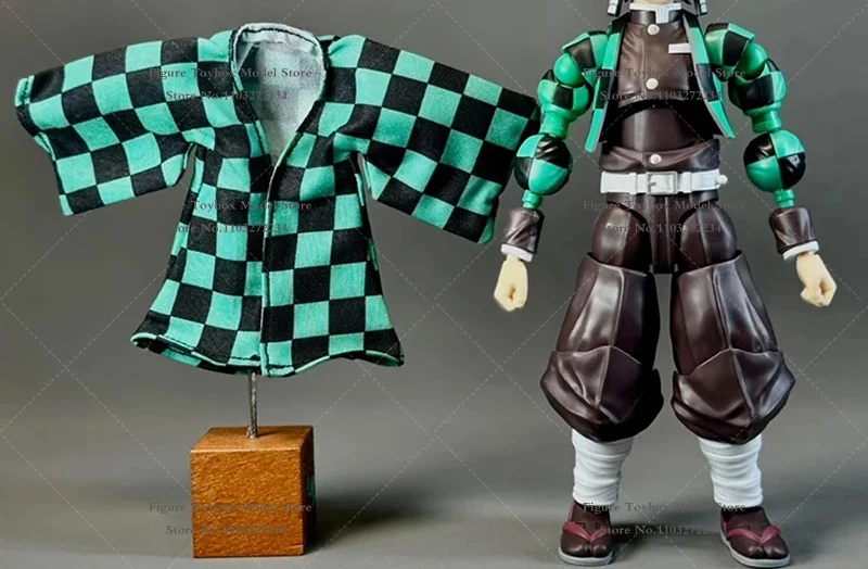 1/12 Man Figure Black Blue Plaid Coat Wire Shaped Short Windbreaker Clothes Accessory For Shf 6" Anime Kamado Tanjirou Boy Body - Image 4