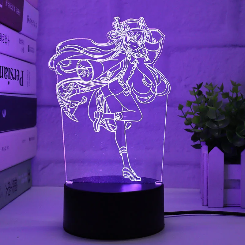 Genshin Impact 3D LED Night Lights Anime Figure Aether Lumine Hu Tao Keqing Klee Qiqi Desk Lamps Kids Kawaii Bedroom Decoration - Image 10