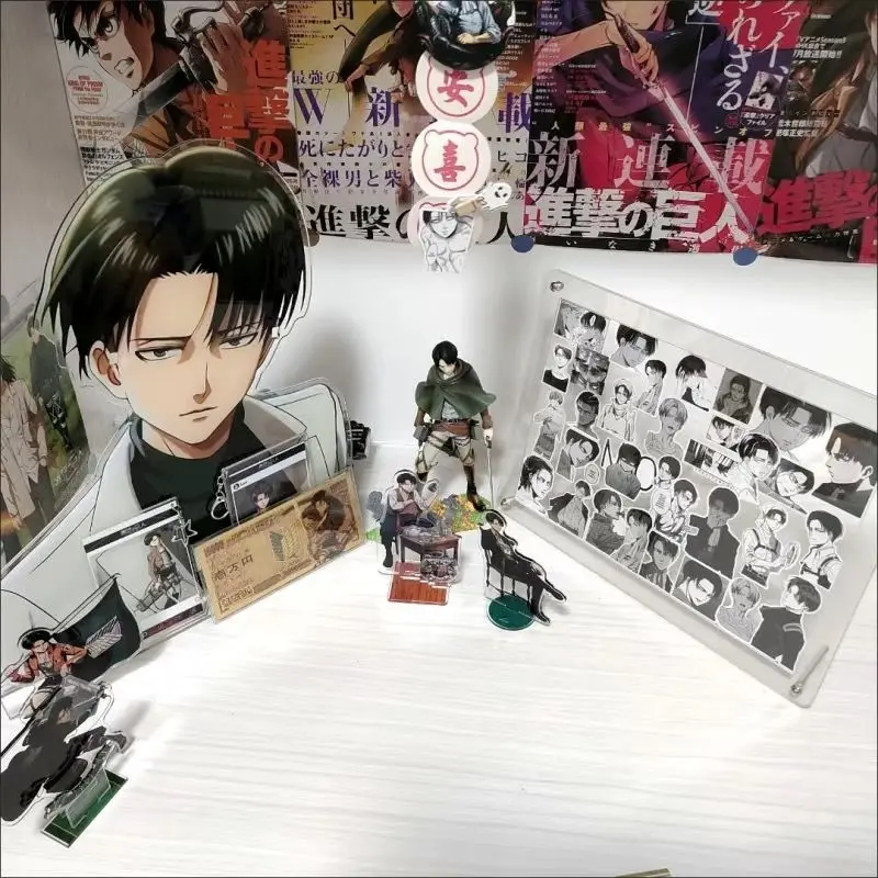 Anime Acrylic Action Figure Glasses holder 40cm Attack on Titan Levi Ackerman Standing Model Perfect Desk Decor