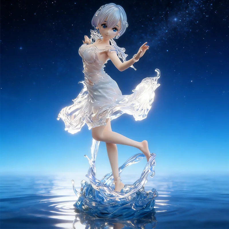 New 24cm Re:Zero Starting Life In Another World Rem Water Dress Dual Face Replacement Standing Pose Anime Figure Model Toy