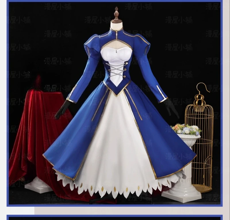 Game Fate Stay Night Altria Pendragon Cosplay Costume Saber FGO Altria Pendragon Combat Dress Role Play Clothing Blue Suit - Image 7