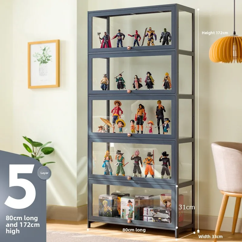 Figure Display Cabinet Imitation Glass Transparent Dust-proof Display Cabinet Lego Toys Acrylic Storage Box Bookcase Shelf