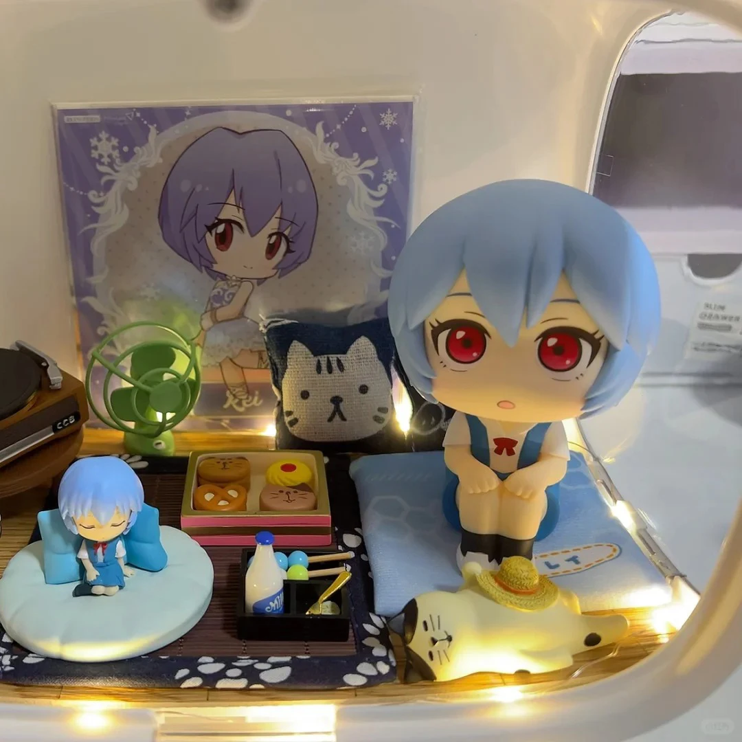 10CM Anime Evangelion Ayanami Rei Figure Souryuu Asuka Langley Look Up EVA Sitting Doll Aciton Figure PVC Ornament Model Toys - Image 3