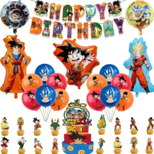 Dragon Ball Z Balloons Happy Birthday Banner Goku Vegeta Ballons Party Decoration Cup Plate Disposable Tableware Cake Topper Toy