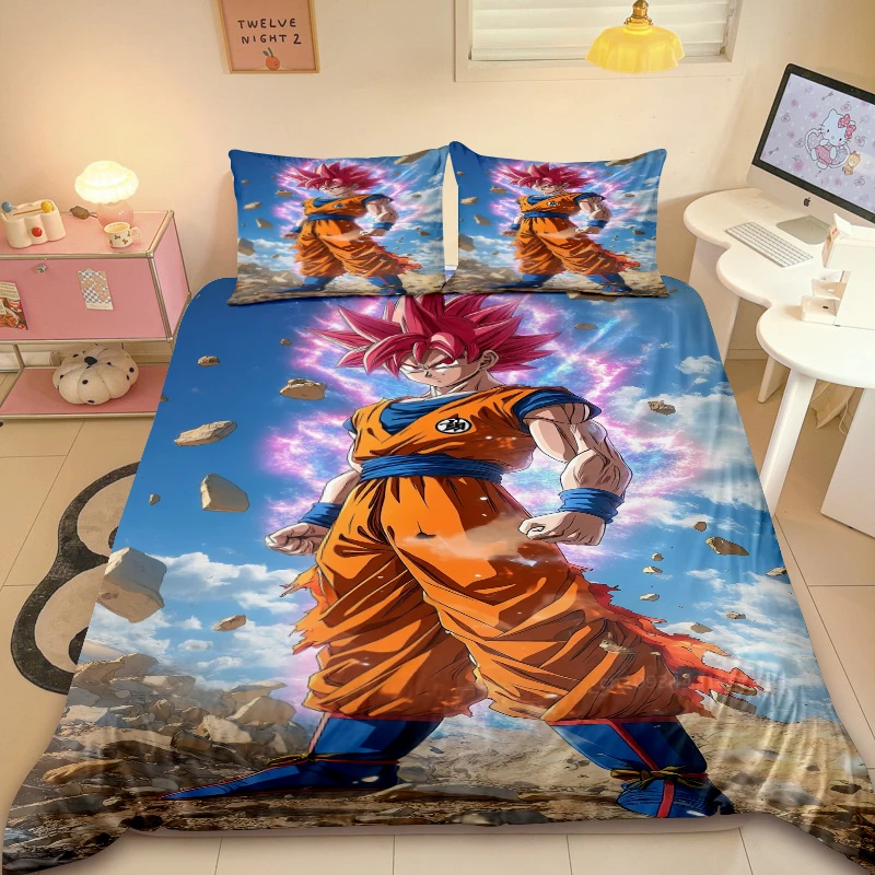 Dragon Ball Teens 3pcs Duvet Cover Set Cartoon Super Saiyan Bedding Set Twin Full Comforter Cover Soft Cozy for Bedroom Decor