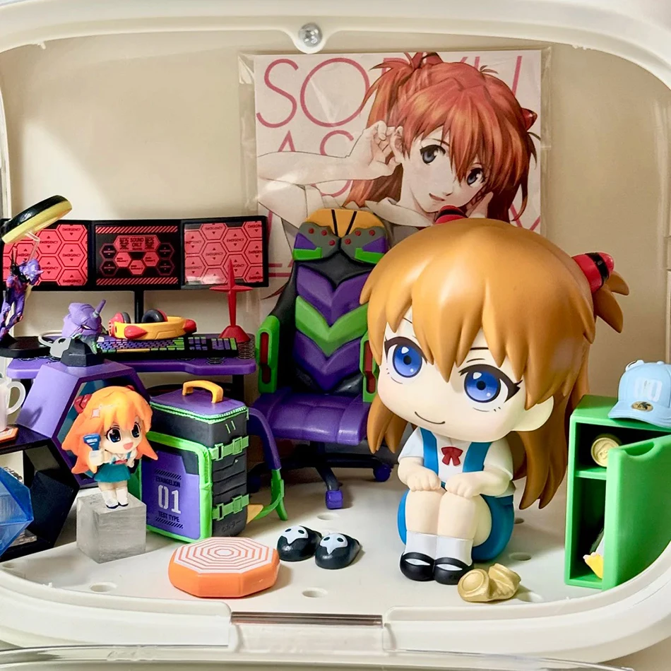 10CM Anime Evangelion Ayanami Rei Figure Souryuu Asuka Langley Look Up EVA Sitting Doll Aciton Figure PVC Ornament Model Toys - Image 4