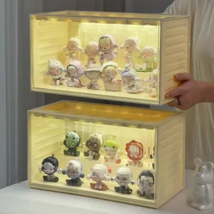 Blind Box Storage Display Rack with Voice-activated Sensor Light Stackable Organizer Acrylic Box Display Cabinet for Collectible