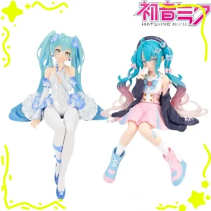 New 2pcs Hatsune Miku Anime figure Pink sakura sitting position PVC Action figure model toy decoration collect gifts