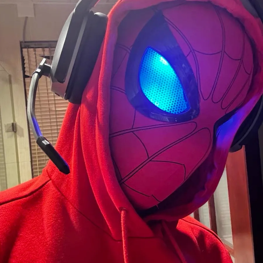 Spider-Man Mask Remote-Controlled Electric Blinking Headgear Red And Black Cos Glowing And Funny Mask Wearable Halloween Gifts