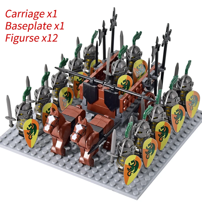 Medieval Knights mini Action Figures Building Blocks Roman Chariot Carriage Soldier War Horse Bricks Toys for Children Gift