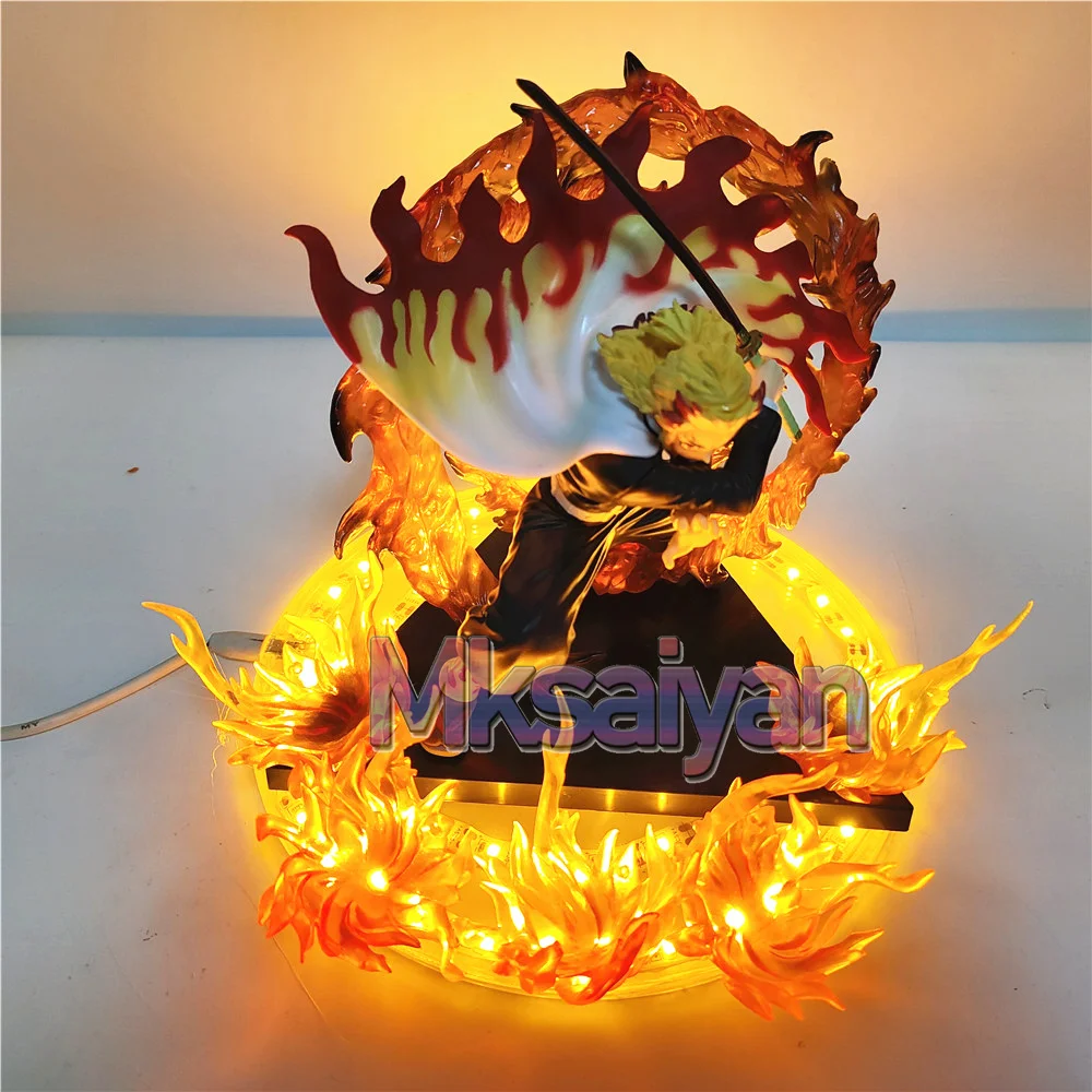 Demon Slayer Rengoku Kyoujurou Anime Figures Fire Led Scene DIY PVC Action Figure Toys Kimetsu no Yaiba Figurine Kids Doll 14cm - Image 4