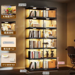 Bookcase Display Cabinet with Door, Dust-proof Bookshelf, Transparent Figurine Storage Model, Floor Standing Display Cabinet