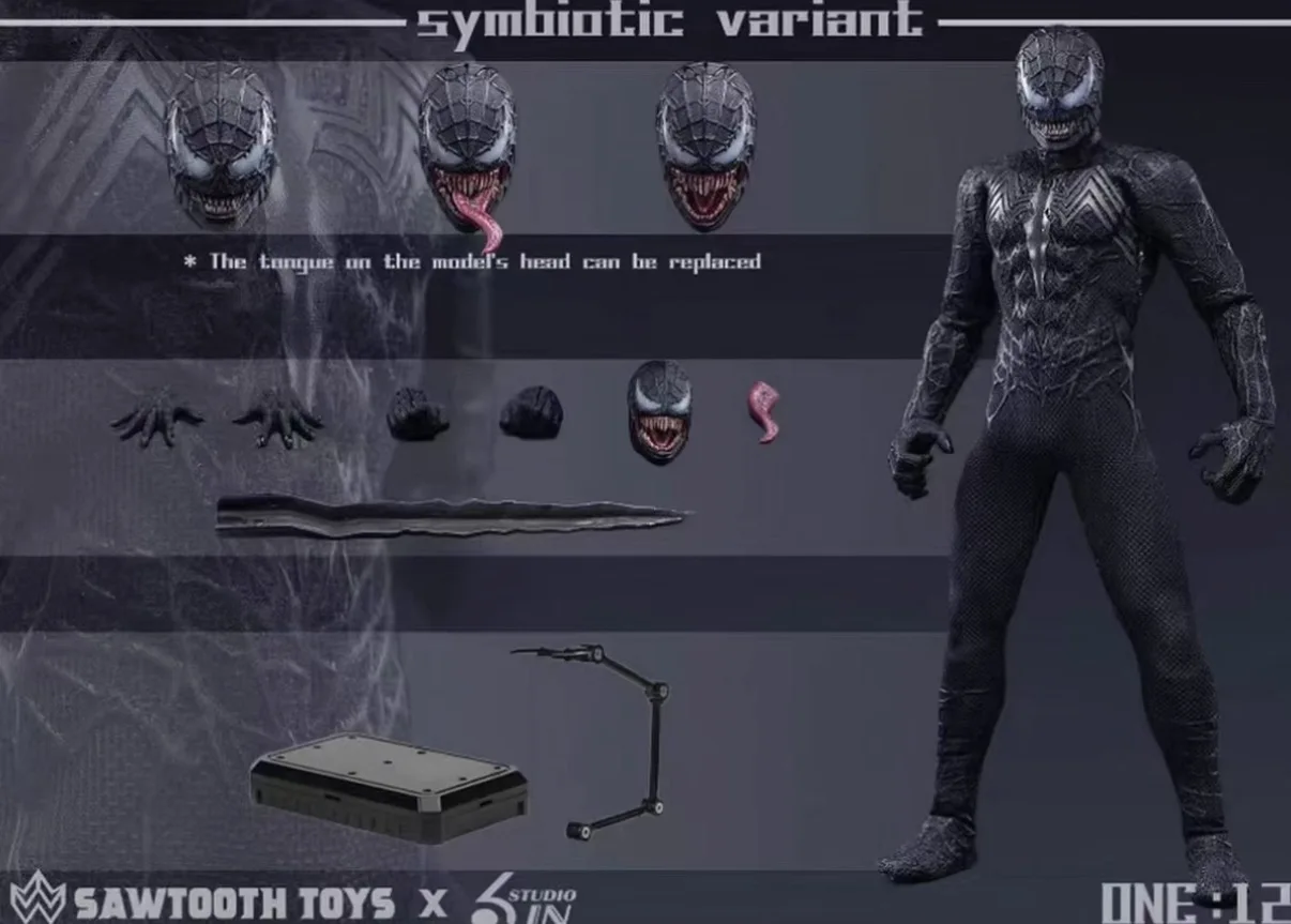 In Stock Venom Spider-Man Symbiotic Variant 1/12 Scale 6in Sawtooth Action Figure Anime Model Trendy Toys Desktop Doll - Image 7