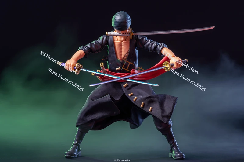 1/12 Anime One Piece Roronoa Zoro Man Soldier Mini Hemline Long Black Green Windbreaker Coat Toys Accessory For 6″ Shf Figure
