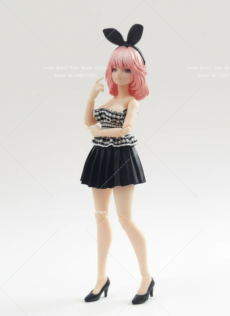 1/12 Alieen Milk Female Soldier Bustier Plaid Top Black Short Skirt Clothes Toys Accessory For 6″ Snail Shell Mobiel Suit Girl