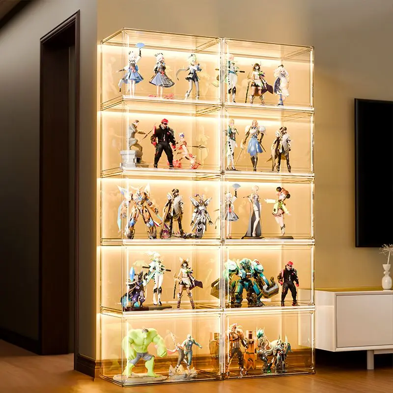 Action Figure Lego Display Case Toy Imitation Glass Acrylic Home Custom Building Block Storage Shelf Magnetic Storage Box