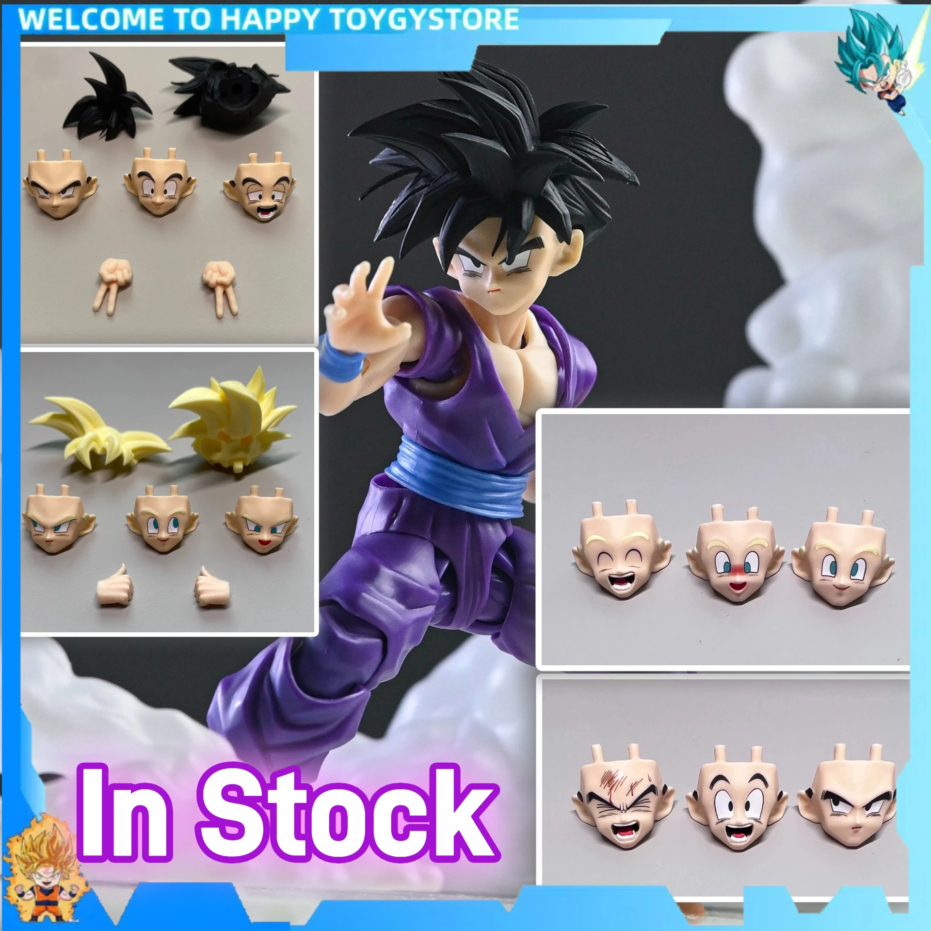 New Ko Hm&Air Shf Dragon Ball Z Ssj Son Gohan Ha001-004 Dlc Heads Accessories Anime Action Figures Model Collection Gifts Toys