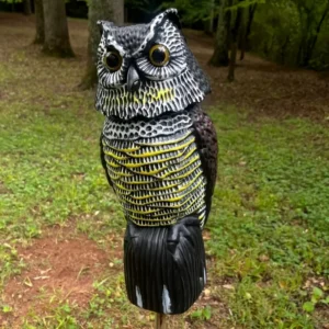 Realistic 360° Rotating Head Owl Scarecrow Ghost for Garden Courtyard Home Decor Indoor Outdoor Use No Power Required
