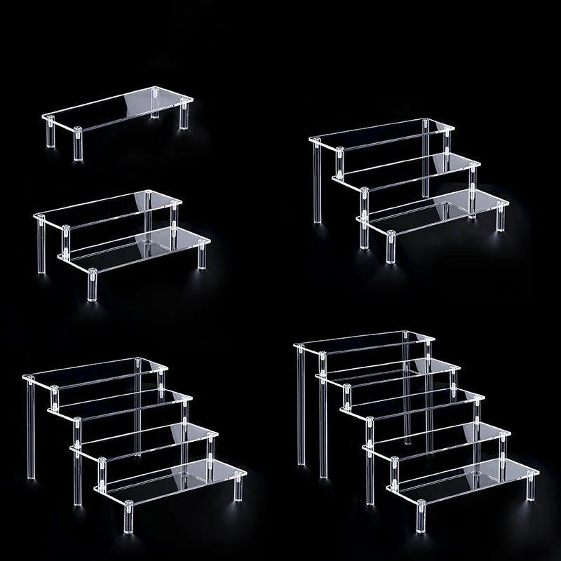 1-5 Tier Acrylic Display Stand Perfume Doll Clay Figurine Blind Box Storage Rack Transparent Ladder Makeup Organization W-2