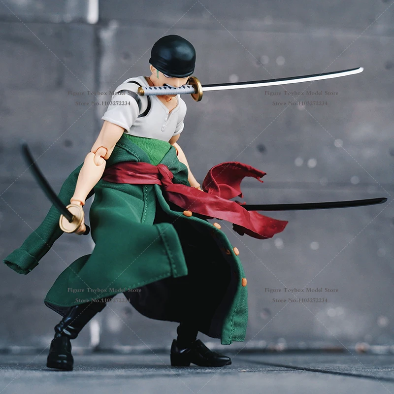 1/12 Anime Roronoa.Zoro Boy Mini Ink Green Long Windbreaker Kimono Waist Clothes Set Accessory For 6" Shf Figure Body Decors - Image 3