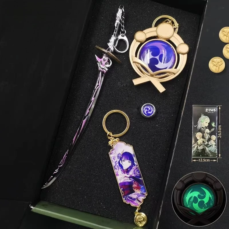 Multiple Character Props Anime Toys Genshin Impact Raiden Shogun Cosplay Keychain Luminous Element Weapons Eye of God Gifts