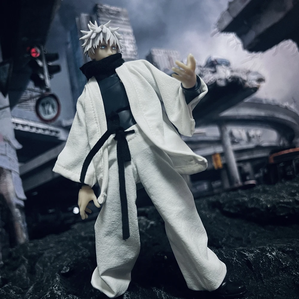 shf 1/12 Scale Jujutsu Kaisen Gojo Satoru Clothes Set White Coat Lantern Pants with Scarf for 6″ Action Figure Body Model