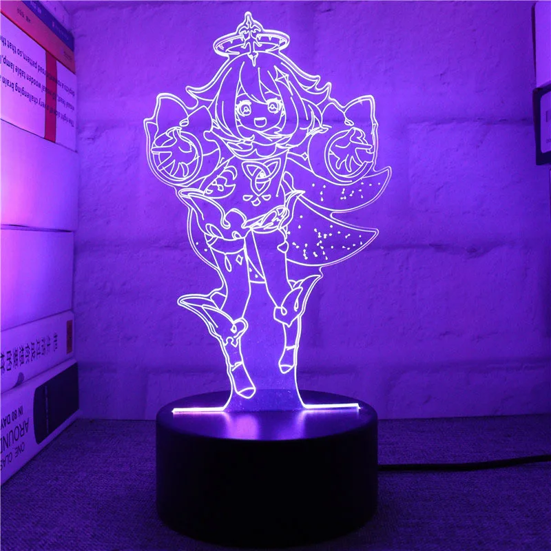 Genshin Impact 3D LED Night Lights Anime Figure Aether Lumine Hu Tao Keqing Klee Qiqi Desk Lamps Kids Kawaii Bedroom Decoration - Image 4