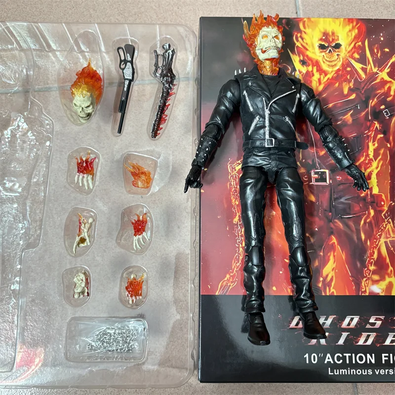 Marvel Ghost Rider Action Figure Legends 85th Anniversary Ghost Rider 25cm BJD Articulated PVC Figure Luminous Light Model Toy