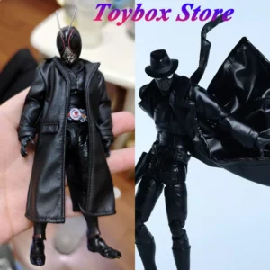 1/12 Scale Man Soldier Black Leather Windbreaker Coat Belt Design Clothes Accessory For 6" Ml Anime Man Figurine Decoration