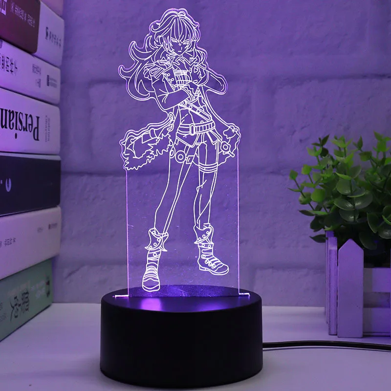 Genshin Impact 3D LED Night Lights Anime Figure Aether Lumine Hu Tao Keqing Klee Qiqi Desk Lamps Kids Kawaii Bedroom Decoration - Image 14