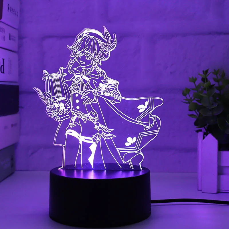 Genshin Impact 3D LED Night Lights Anime Figure Aether Lumine Hu Tao Keqing Klee Qiqi Desk Lamps Kids Kawaii Bedroom Decoration - Image 6