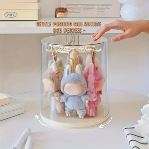 360 °Rotating Display Cabinet with Dome Cover and Dustproof Base - Cylindrical Collectibles Storage Box