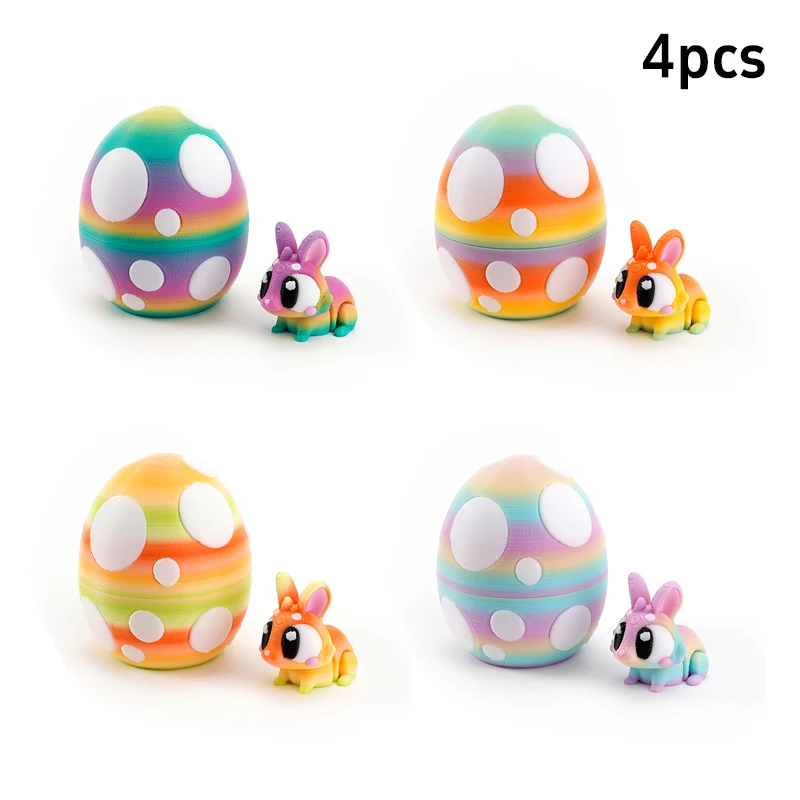 Easter 3D Printed Rabbit Eggs Crafts Ornament Colorful Rabbit Animal Model Home Desktop Ornament Happy Easter Gift For Kids