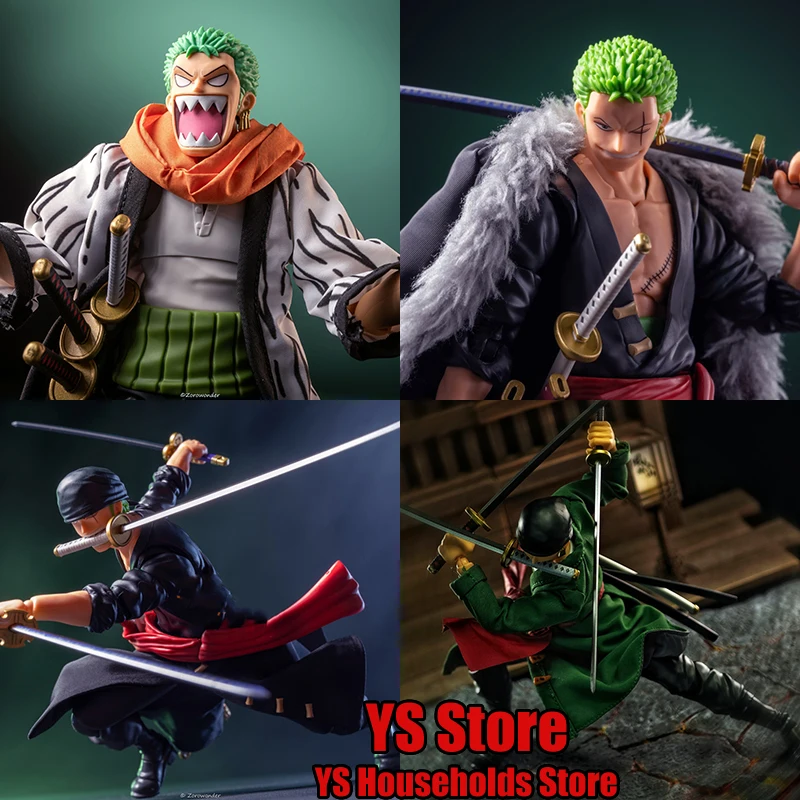 1/12 Anime One Piece Roronoa Zoro Man Soldier Mini Hemline Long Black Green Windbreaker Coat Toys Accessory For 6" Shf Figure