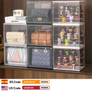Clear Display Box Stackable Plastic Dustproof Storage Bins Figures Display Collectibles Bag Cosmetic Show Case with Interlayers