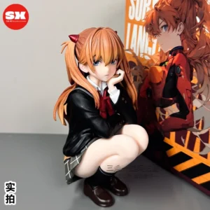 14cm Anime Girl Asuka Academic-Style Squatting Pvc Action Figure Collectible Model Desktop Desktop Pc Case Decoration Toy Gift