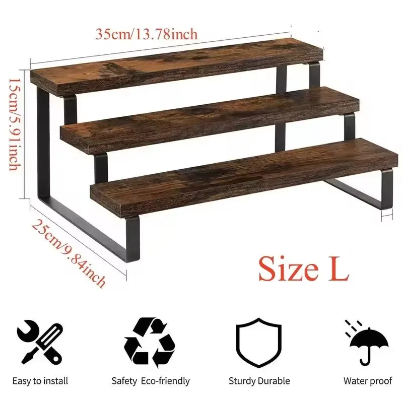 3 Tier Wooden Display Riser Cupcake Stand Perfume Makeup Mini Figure Holder Kitchen Countertop Spice Rack Organizer Shelf