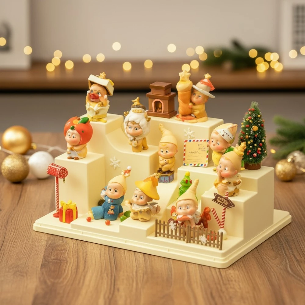 Acrylic Display Box with Tiered Steps Dustproof Figurine Case for Blind Box Collectibles Nordic Christmas DIY Scene Decor Gift