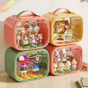 1pc Dopamine Style Blind Box Display Case With handle Portable Space Capsule Figure Storage Box Stackable Desktop Toy Organizer
