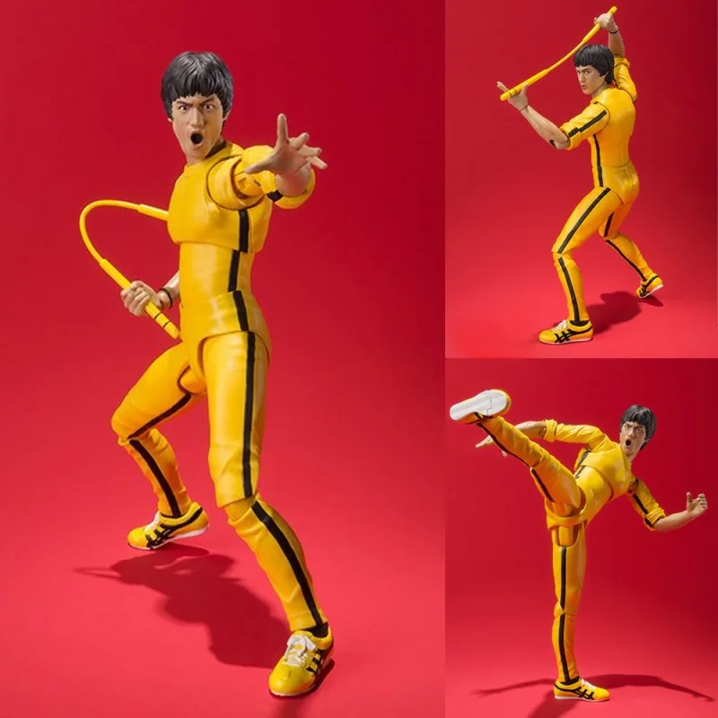14cm Bruce Lee Articulated Action Figure Yellow Jumpsuit Kung Fu Statue Decor Movable Model Collection Desktop Decor Toy Gifts