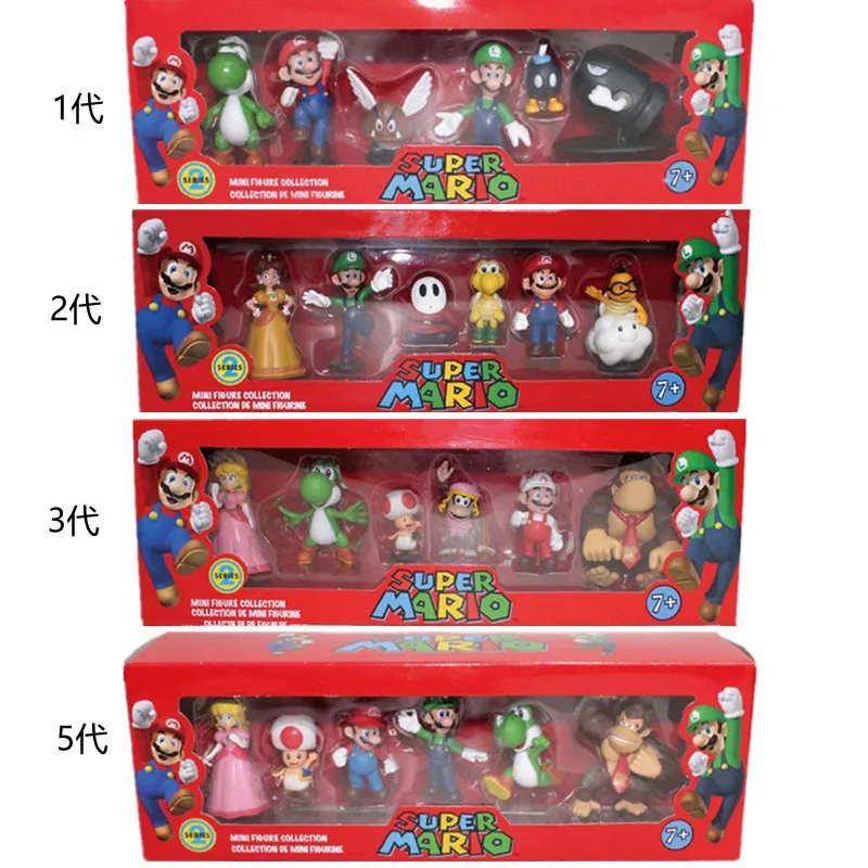In Stock Super Mario Bros Pvc Action Figure Toys Dolls Model Set Luigi Yoshi Donkey Kong Mushroomfor Kids Birthday Gifts