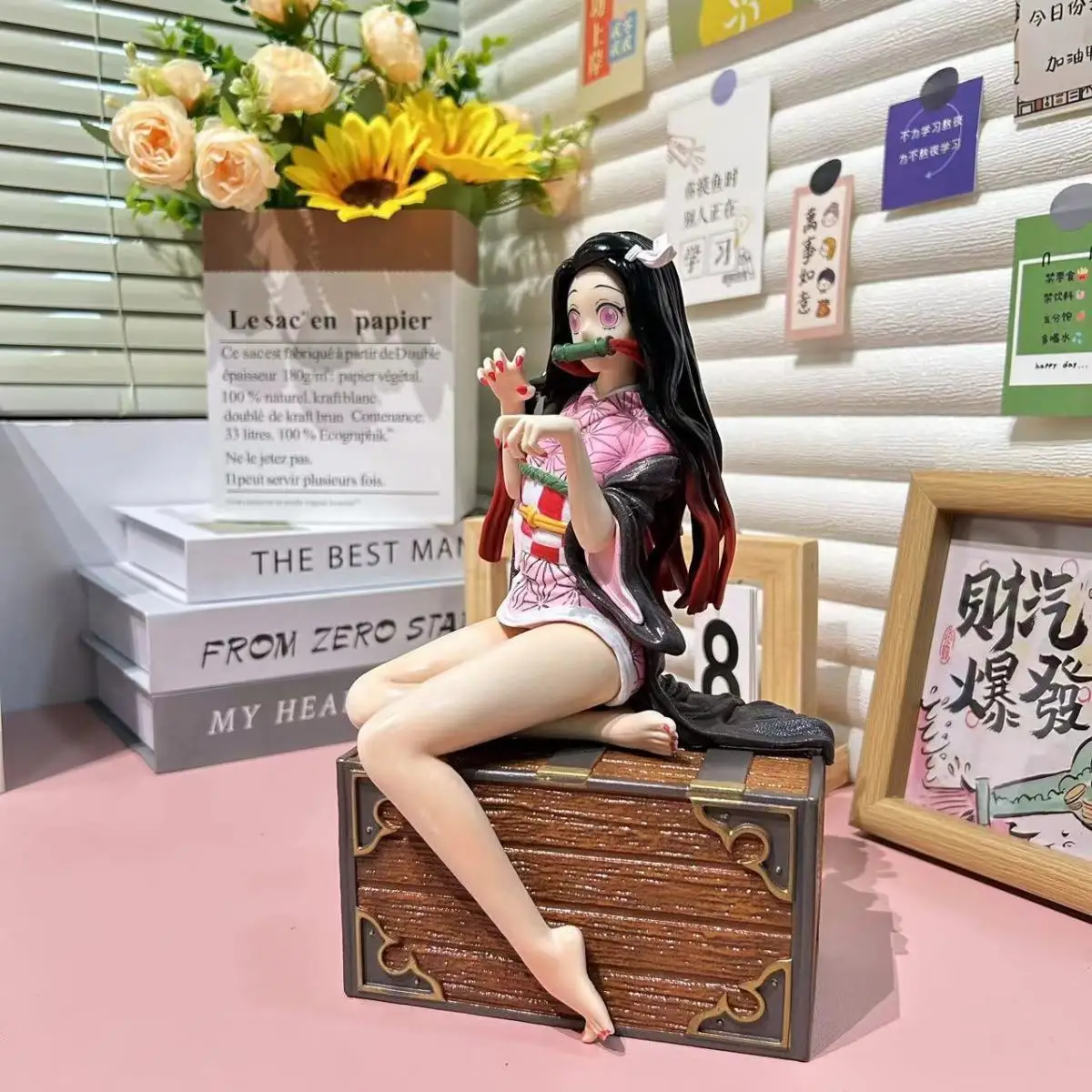 30cm Anime Demon Slayer Kamado Nezuko hold an umbrella sitting posture Action Figure PVC Model Toys Desk Decor Collectible Gifts