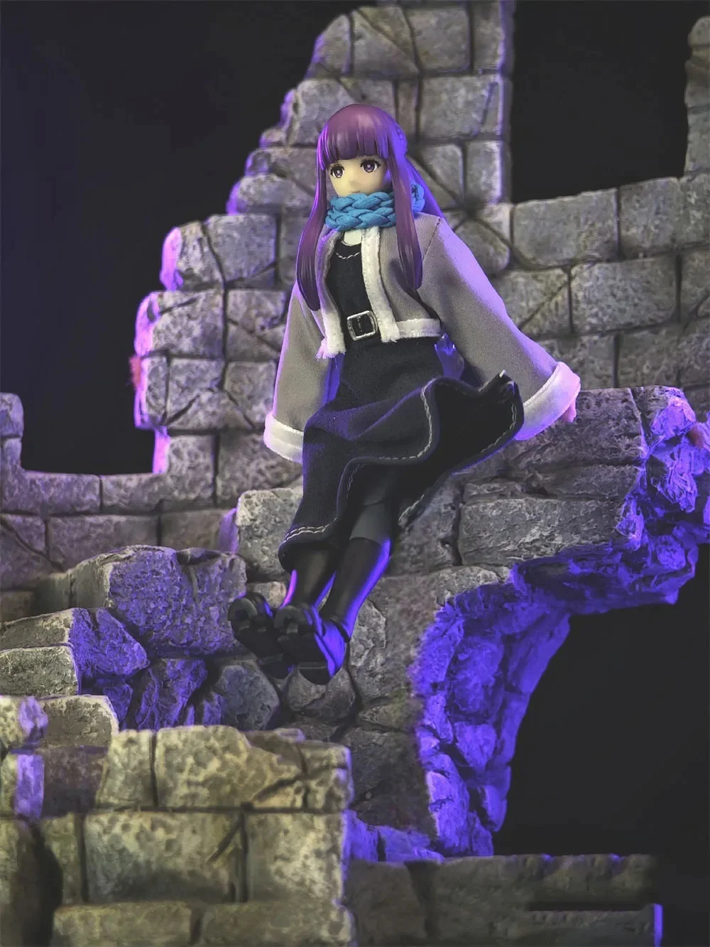 Handmade 1/12 Scale Frieren Elf Coat Blue Scarf Khaki Windbreaker Skirt Grey Jacket Navy Skirt Set fit 6inchs SHF Action Figure