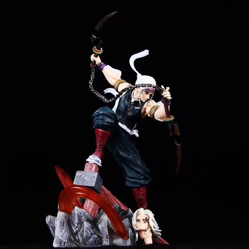 GK Demon Slayer Uzui Tengen Action Figure Double Head Sculpt Battle Scene Collectible Model Desktop Ornament Boxed Anime Statue